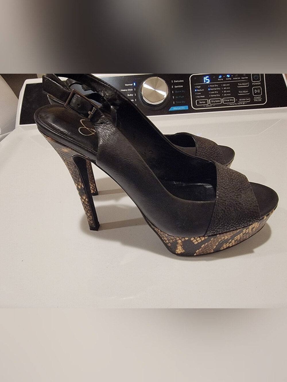 Jessica Simpson Black Snake-Print Platform Slingback Heels